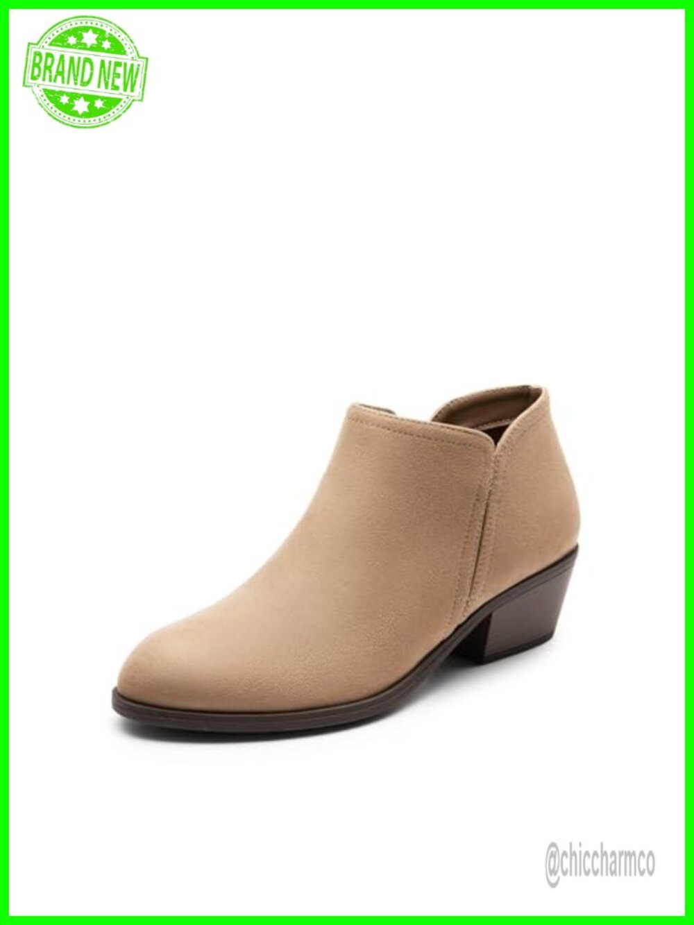Women's Ankle Booties Low Chunky Heel Side Slit Almond Toe Faux Suede Boots